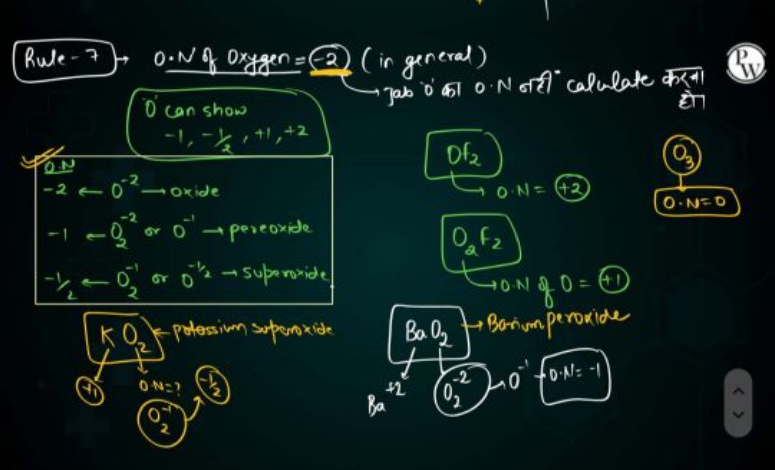 Rule -7, 0.N of oxygen =−2 (in general)
