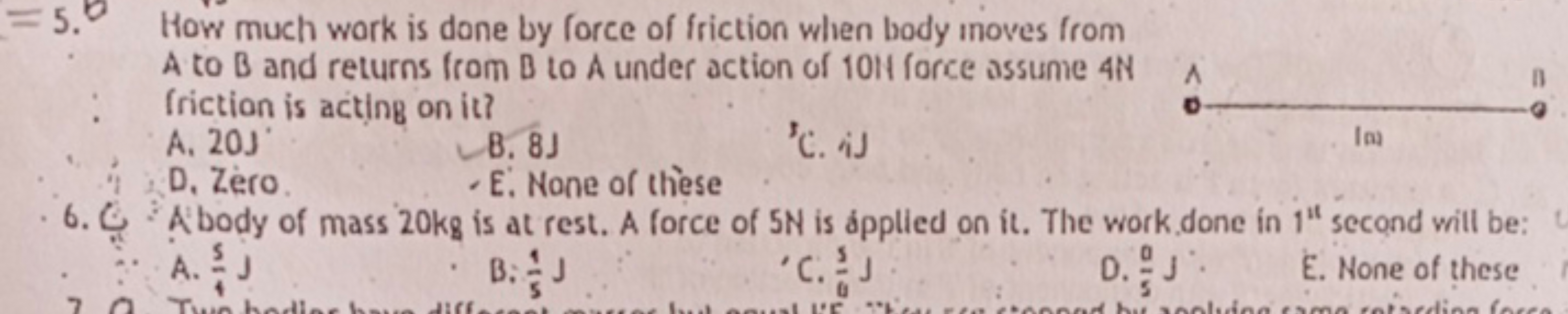 How much work is done by force of friction when body inoves from A to 