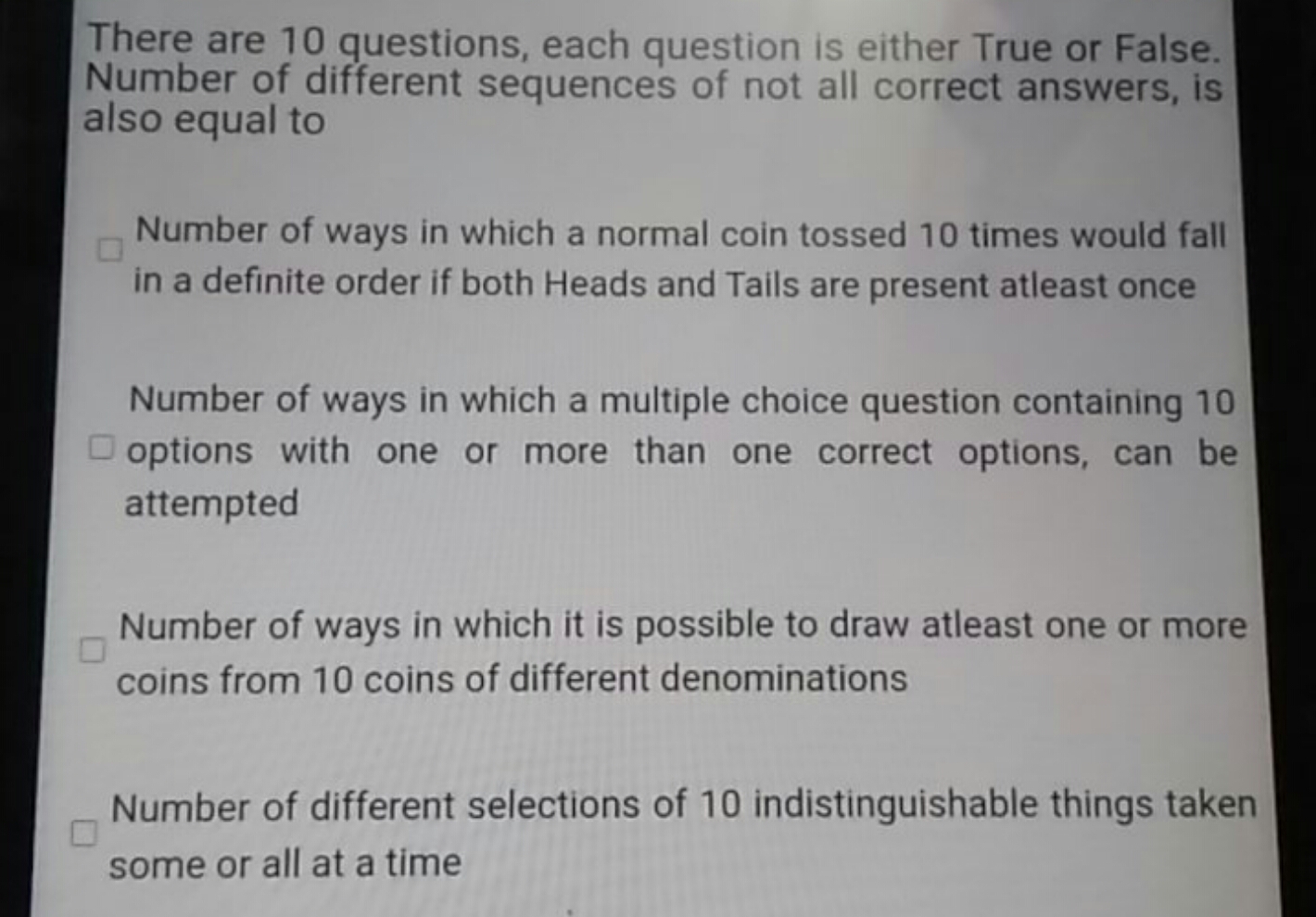 There are 10 questions, each question is either True or False. Number 