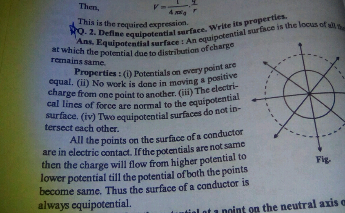 Then,
V=4πε0​1​⋅rq​

This is the required expression.
Q. 2. Define equ