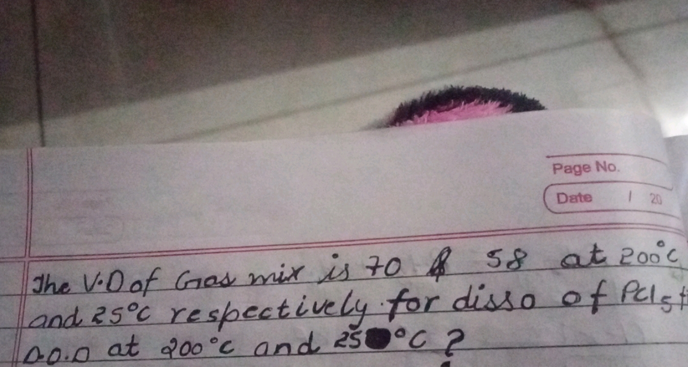 The V.D of Gas mix is 70 . at 200∘C and 25∘C respectively for diss of 