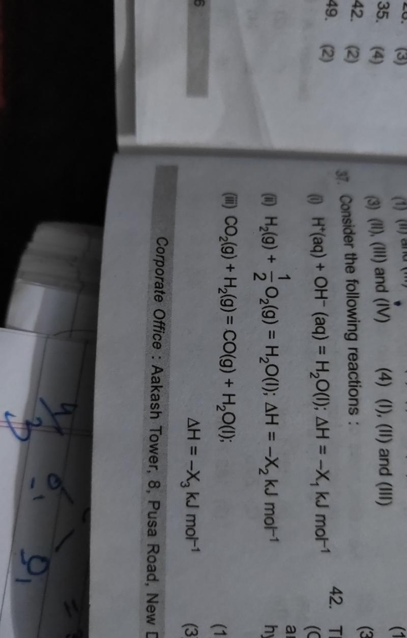 35. (4)
(3) (II), (III) and (IV)
(4) (I), (II) and (III)
42. (2)
37. C