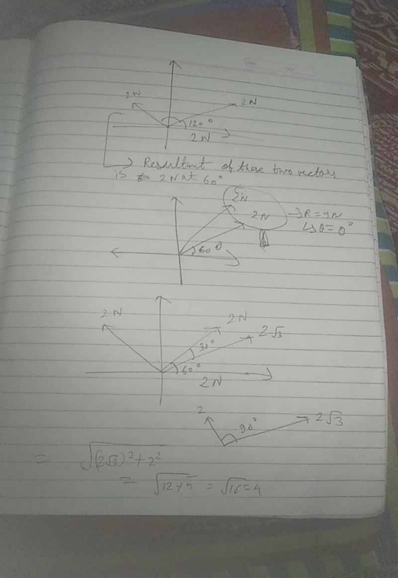 is Resultant of these two rectors is of 2Nat60∘
=(23​)2+22​=23​=12y4​=