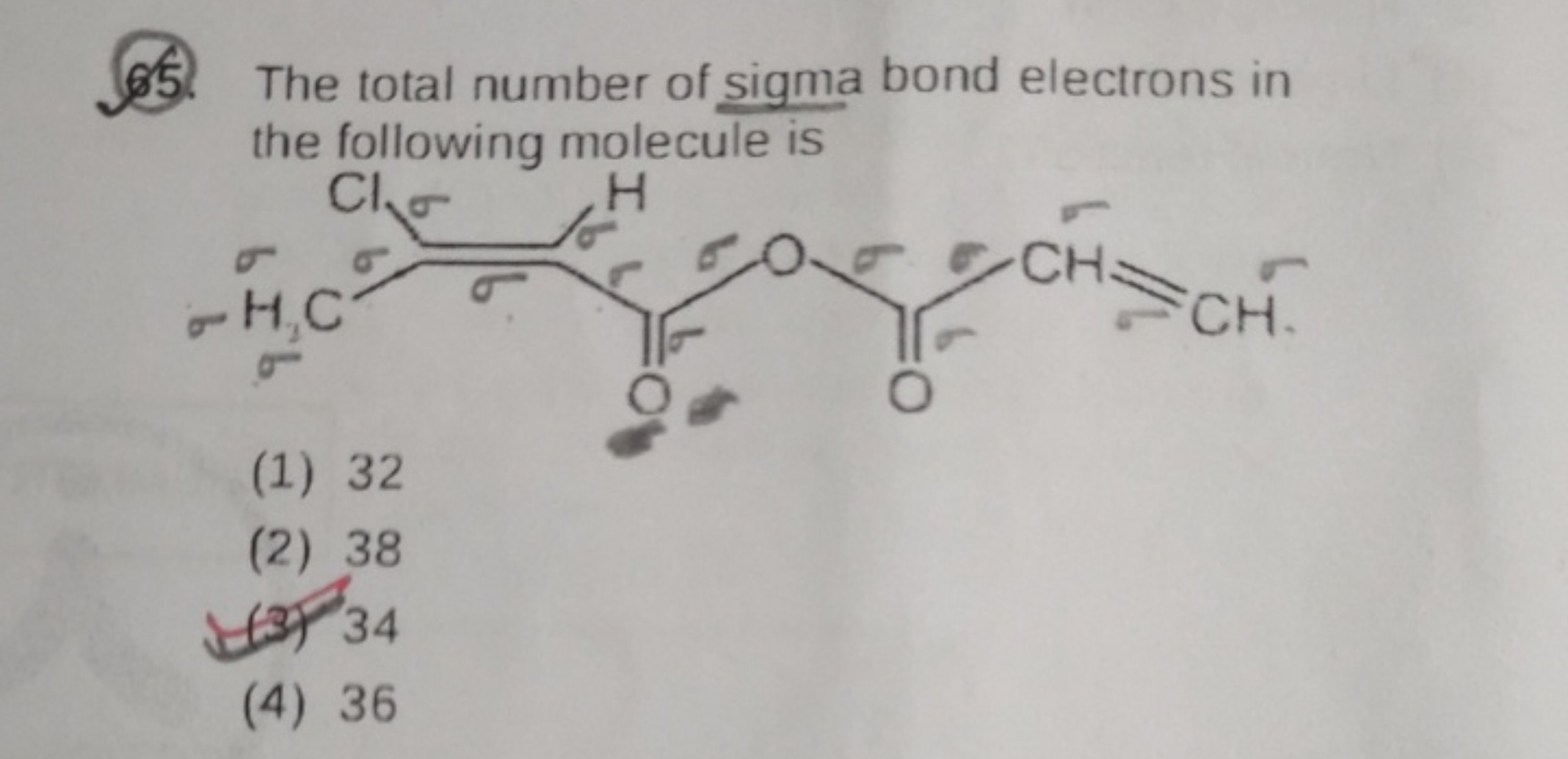 The total number of sigma bond electrons in the following molecule is 