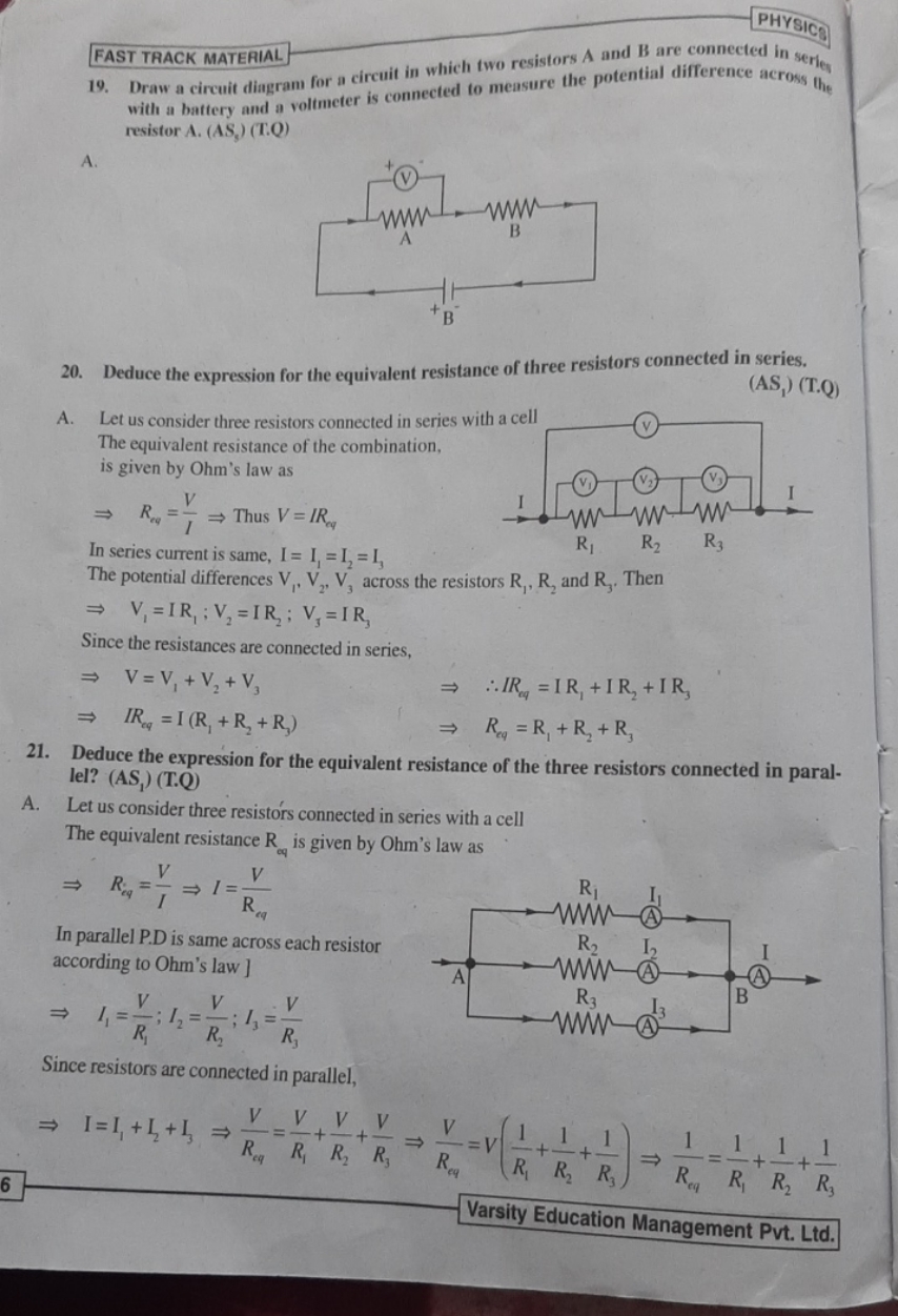 PHYSICE
FAST TAACK MATEAIAL.
19. Draw a circuit diagram for a circuit 