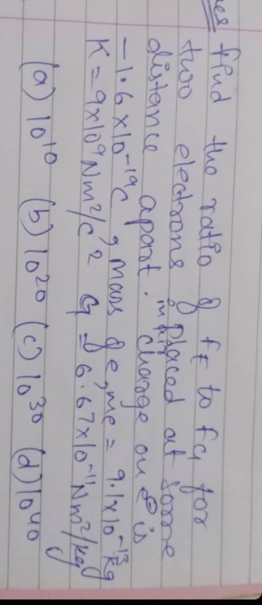 find the ratio of fE​ to fa​ for two electrons inflated at some distan