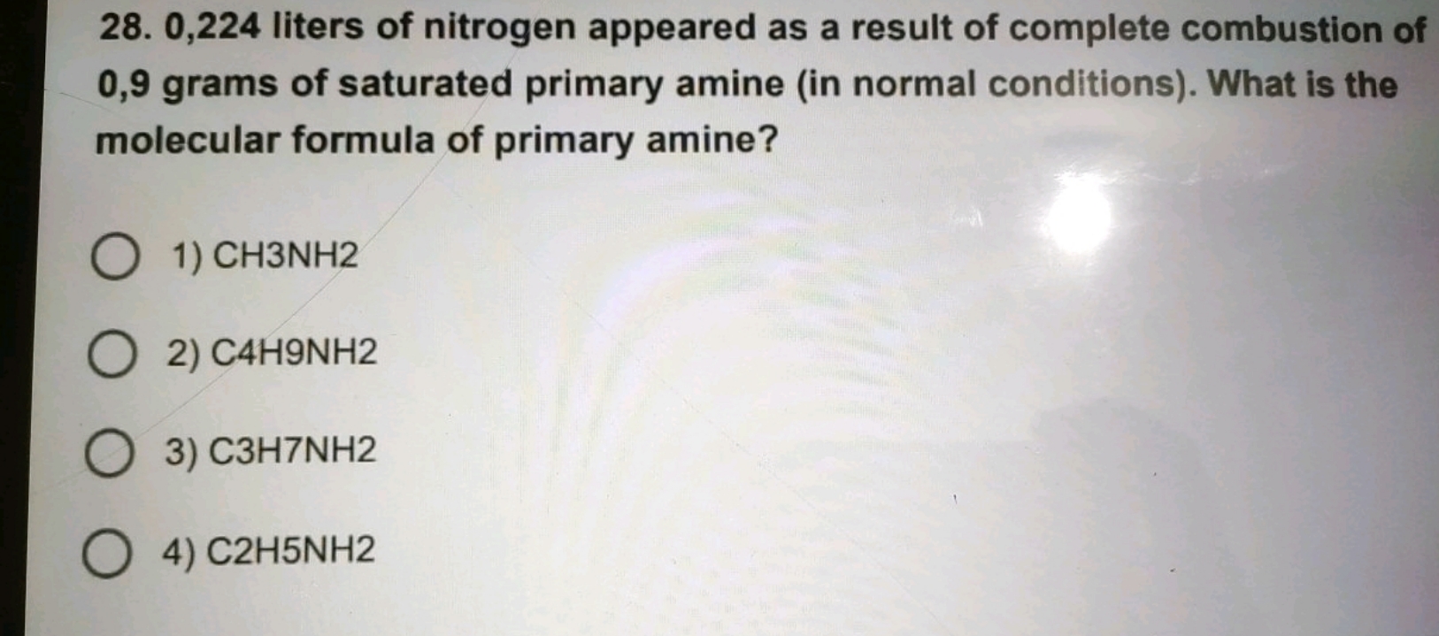 0,224 liters of nitrogen appeared as a result of complete combustion o