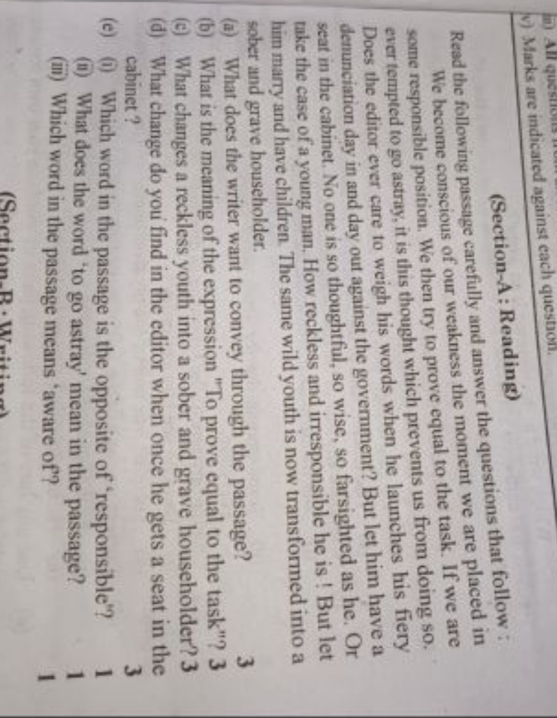 v) Marks are indicated against each question.
(Section-A: Reading)
Rea