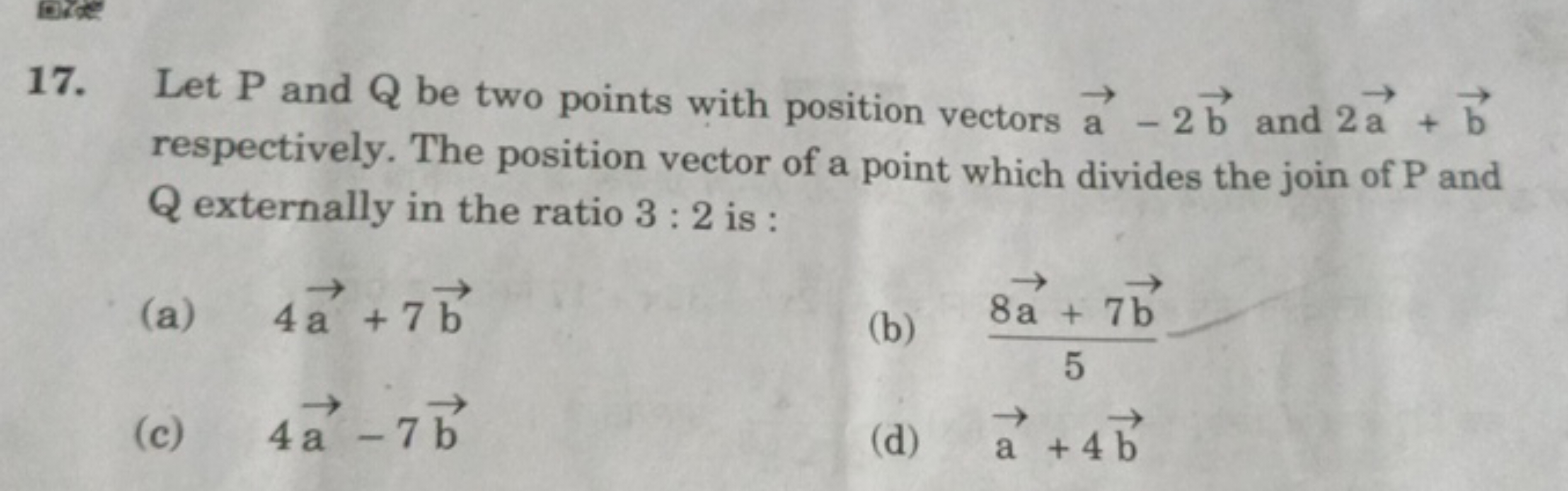 Let P and Q be two points with position vectors a−2b and 2a+b respecti