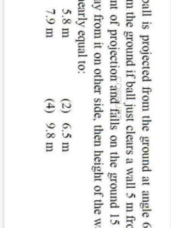 oll is projected from the ground at angle m the ground if ball just cl