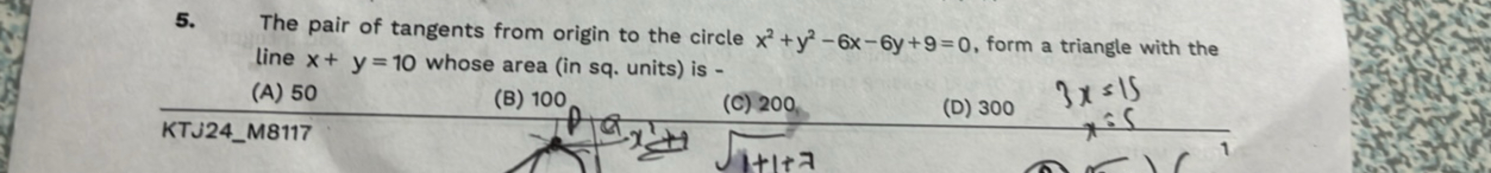 The pair of tangents from origin to the circle x2+y2−6x−6y+9=0, form a