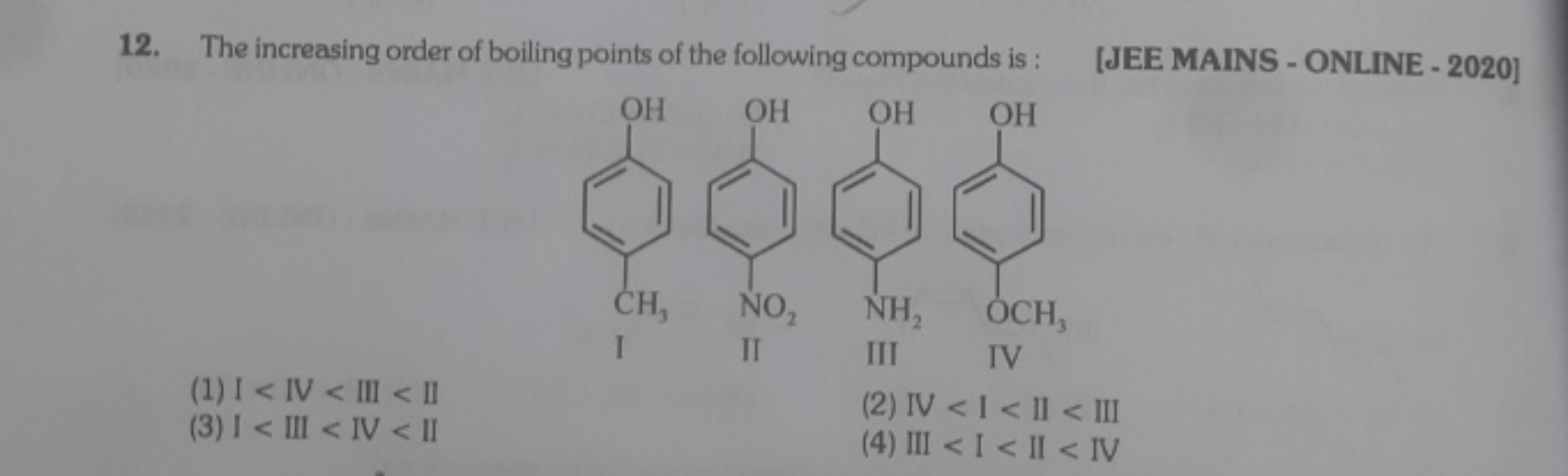 The increasing order of boiling points of the following compounds is :