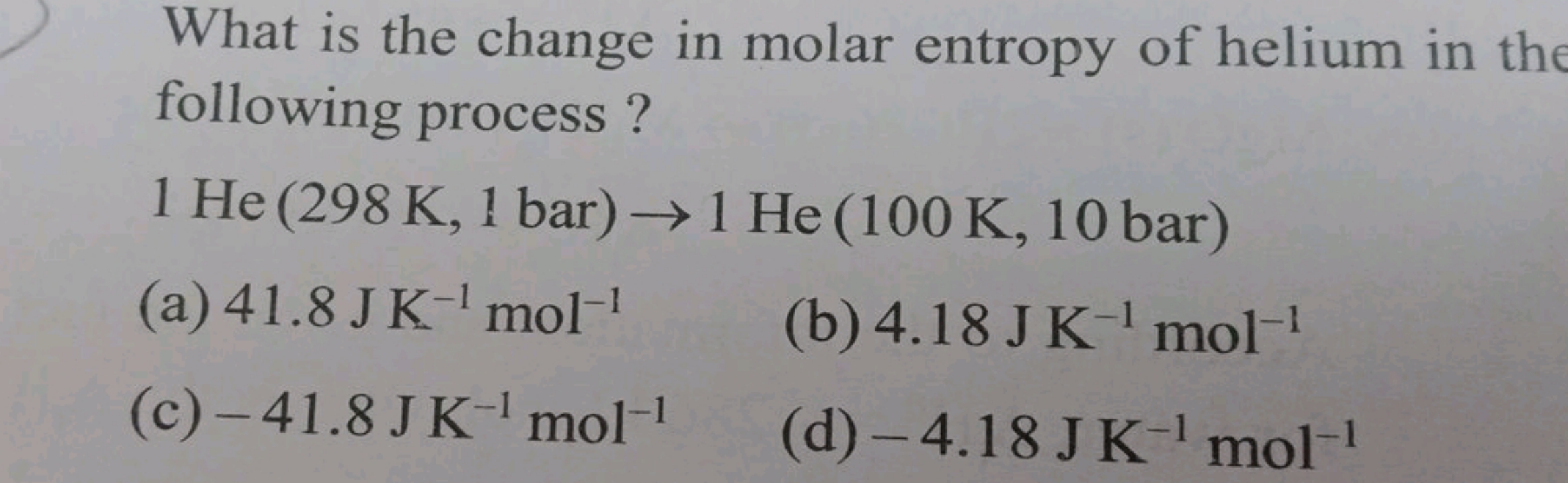What is the change in molar entropy of helium in the following process