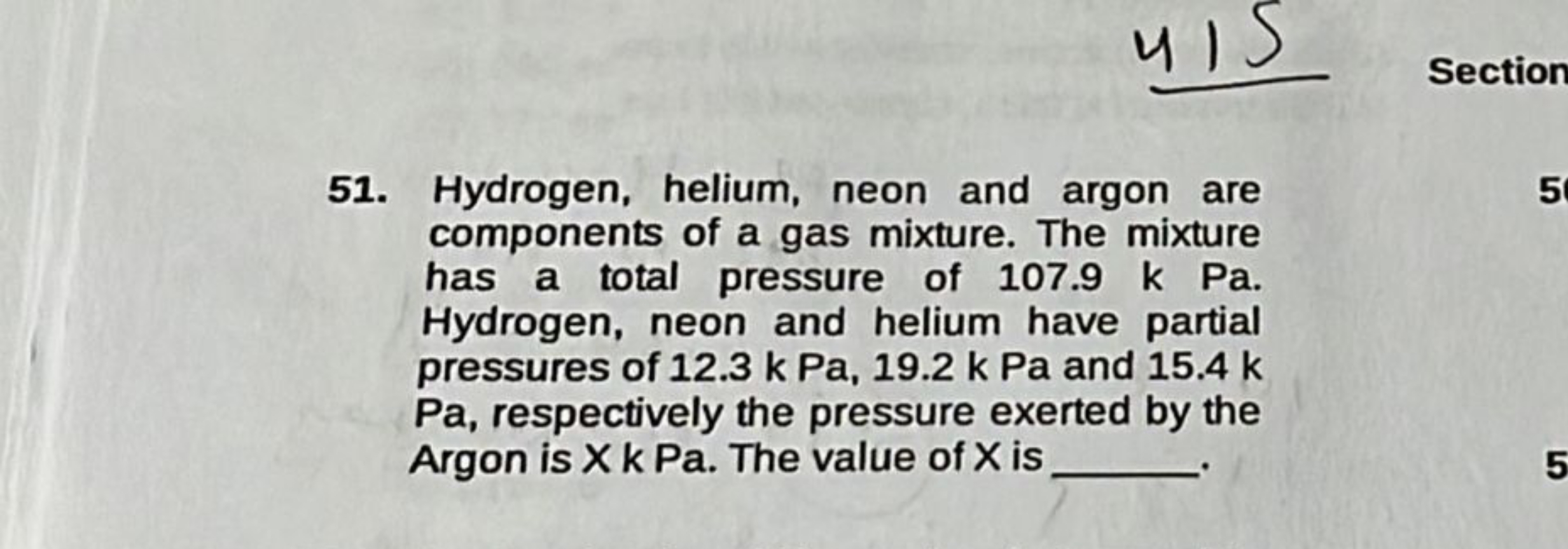 51. Hydrogen, helium, neon and argon are components of a gas mixture. 