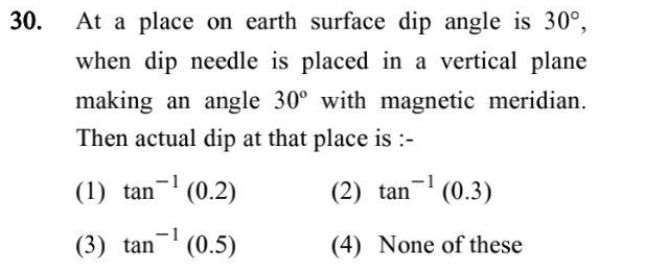 At a place on earth surface dip angle is 30∘, when dip needle is place