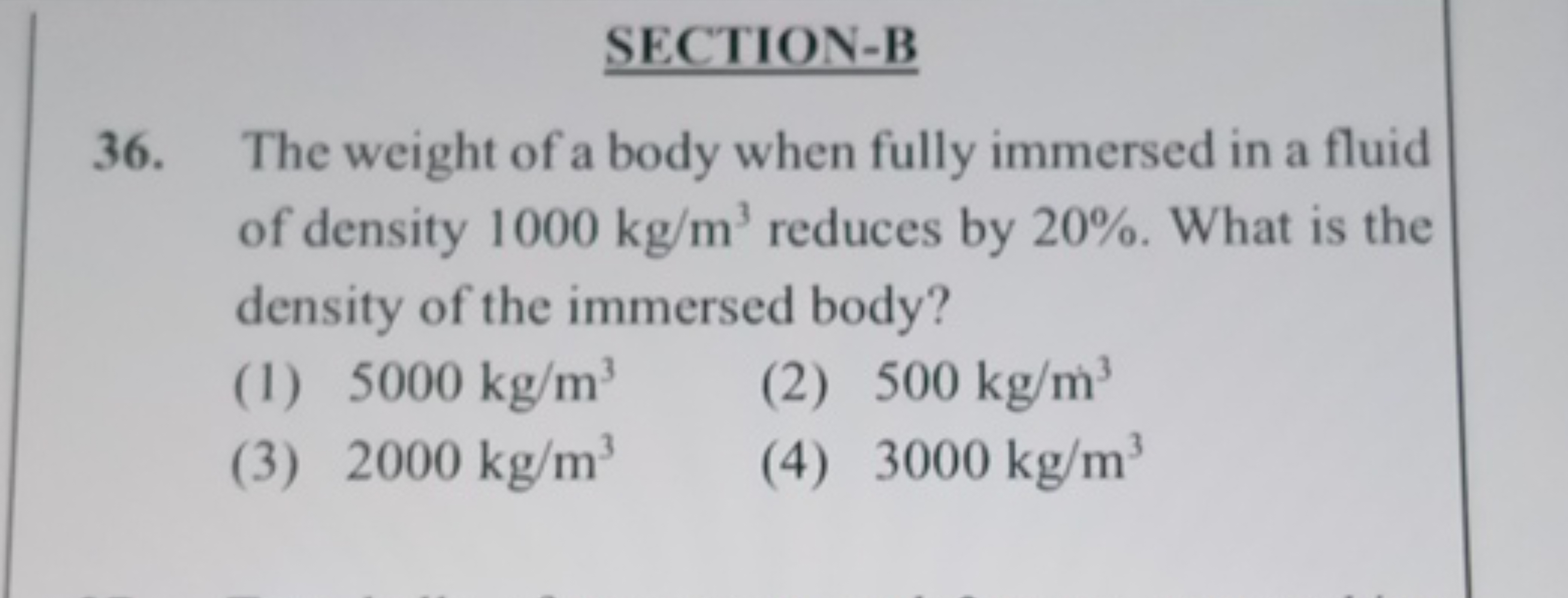 SECTION-B 36. The weight of a body when fully immersed in a fluid of d