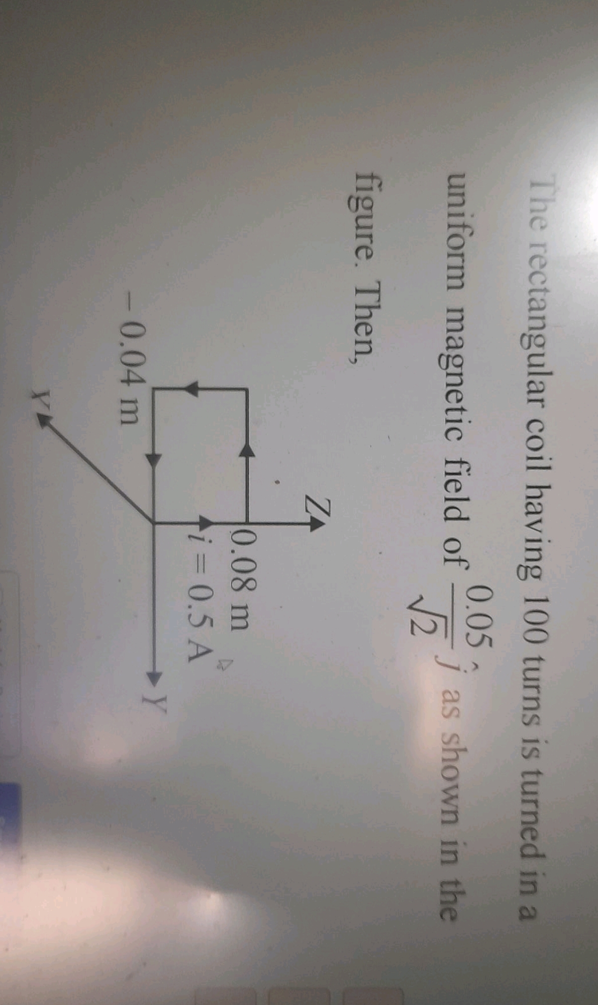 The rectangular coil having 100 turns is turned in a uniform magnetic 