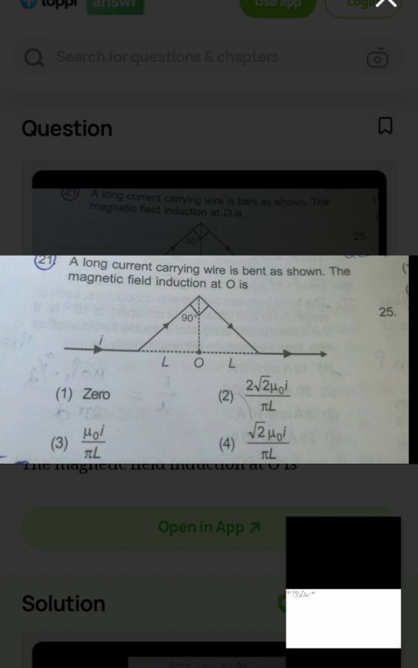 Search for questions \& chapters Question (21) A long currant carrying