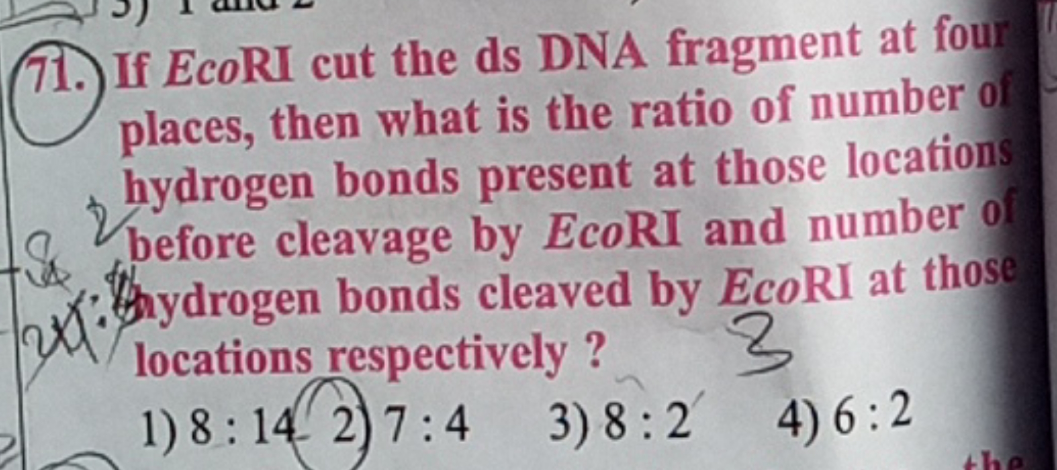 71.) If EcoRI cut the ds DNA fragment at foul places, then what is the