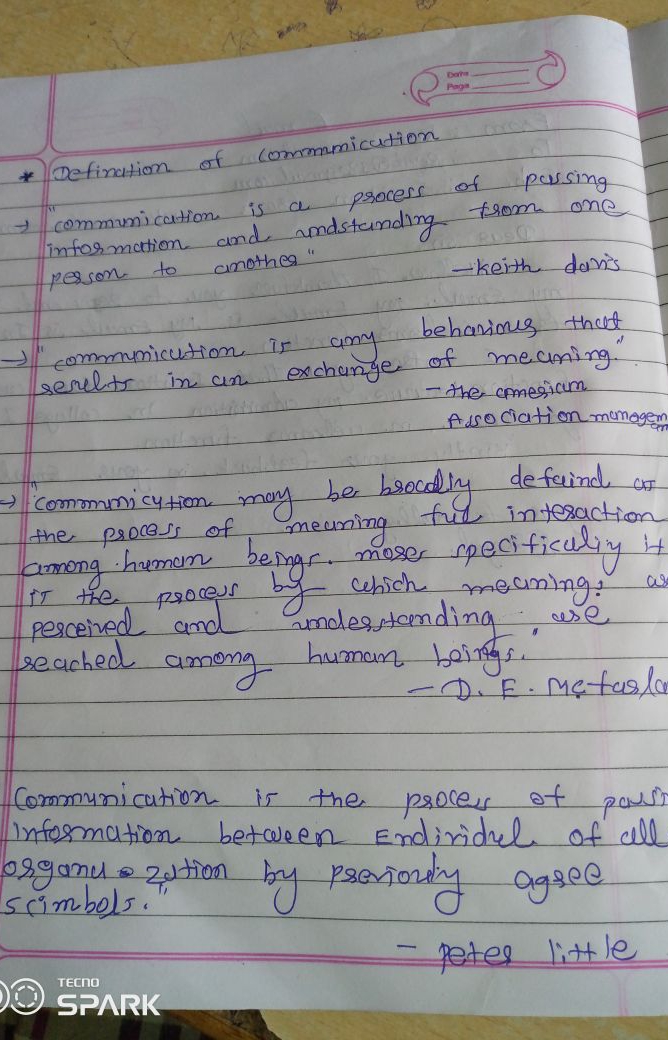 * Defination of commmicution
→ "communication is a process of pursing 