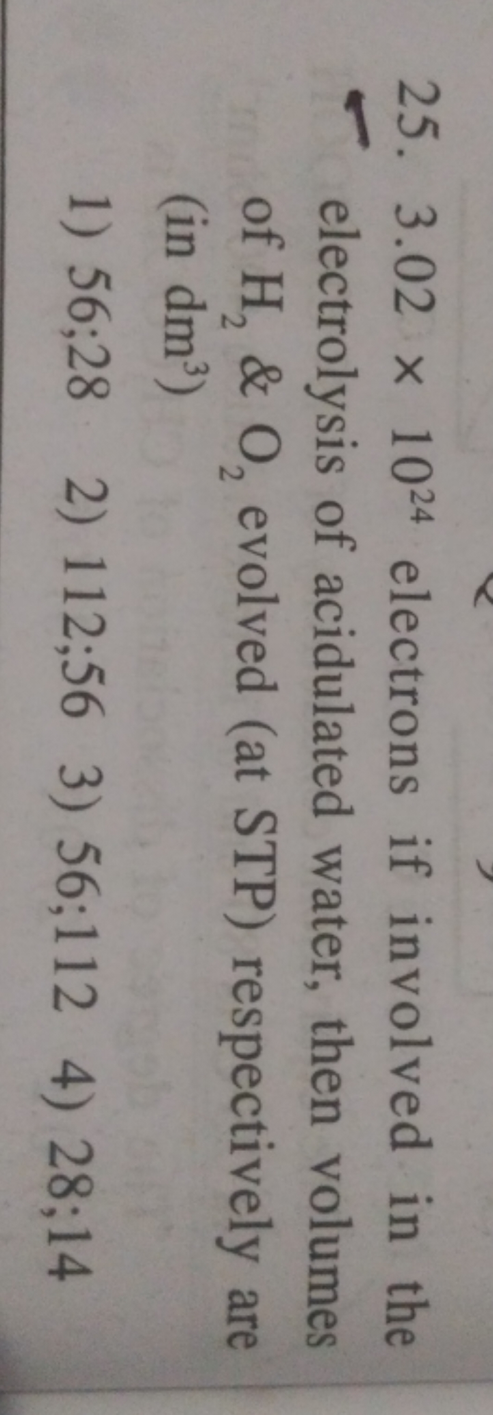 3.02×1024 electrons if involved in the electrolysis of acidulated wate