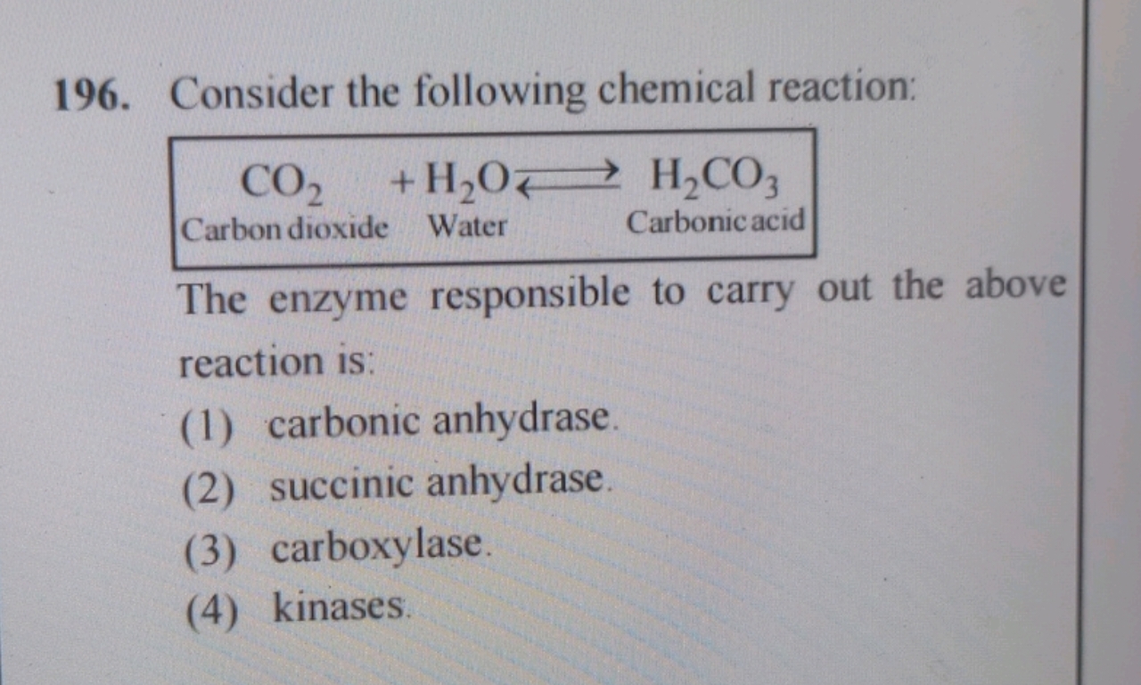 Consider the following chemical reaction: The enzyme responsible to ca