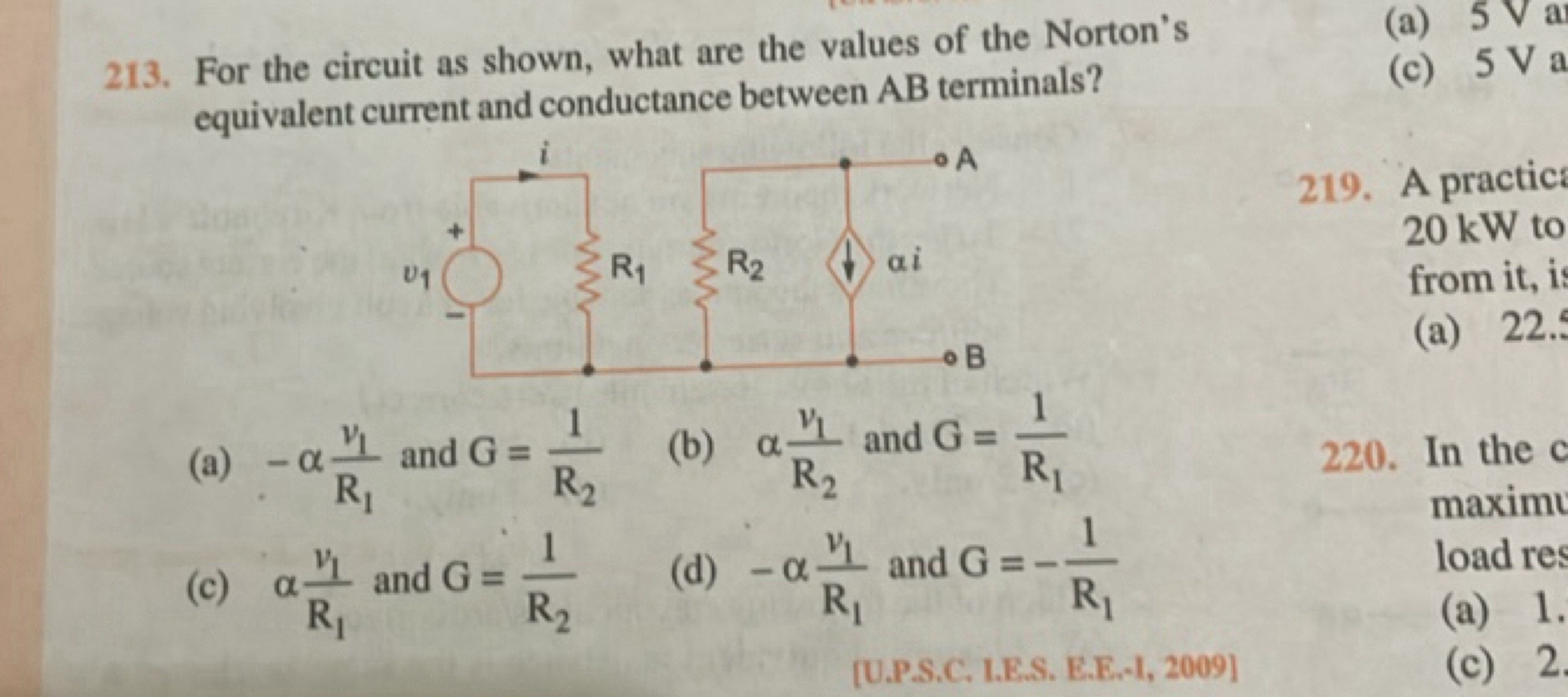 213. For the circuit as shown, what are the values of the Norton's equ