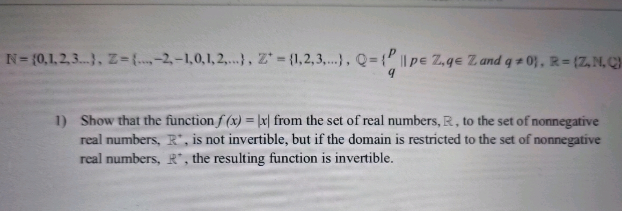 N={0,1,2,3…},Z={…,−2,−1,0,1,2,…},Z+={1,2,3,…},Q={pq​∣∣​p∈Z,q∈Z and q=