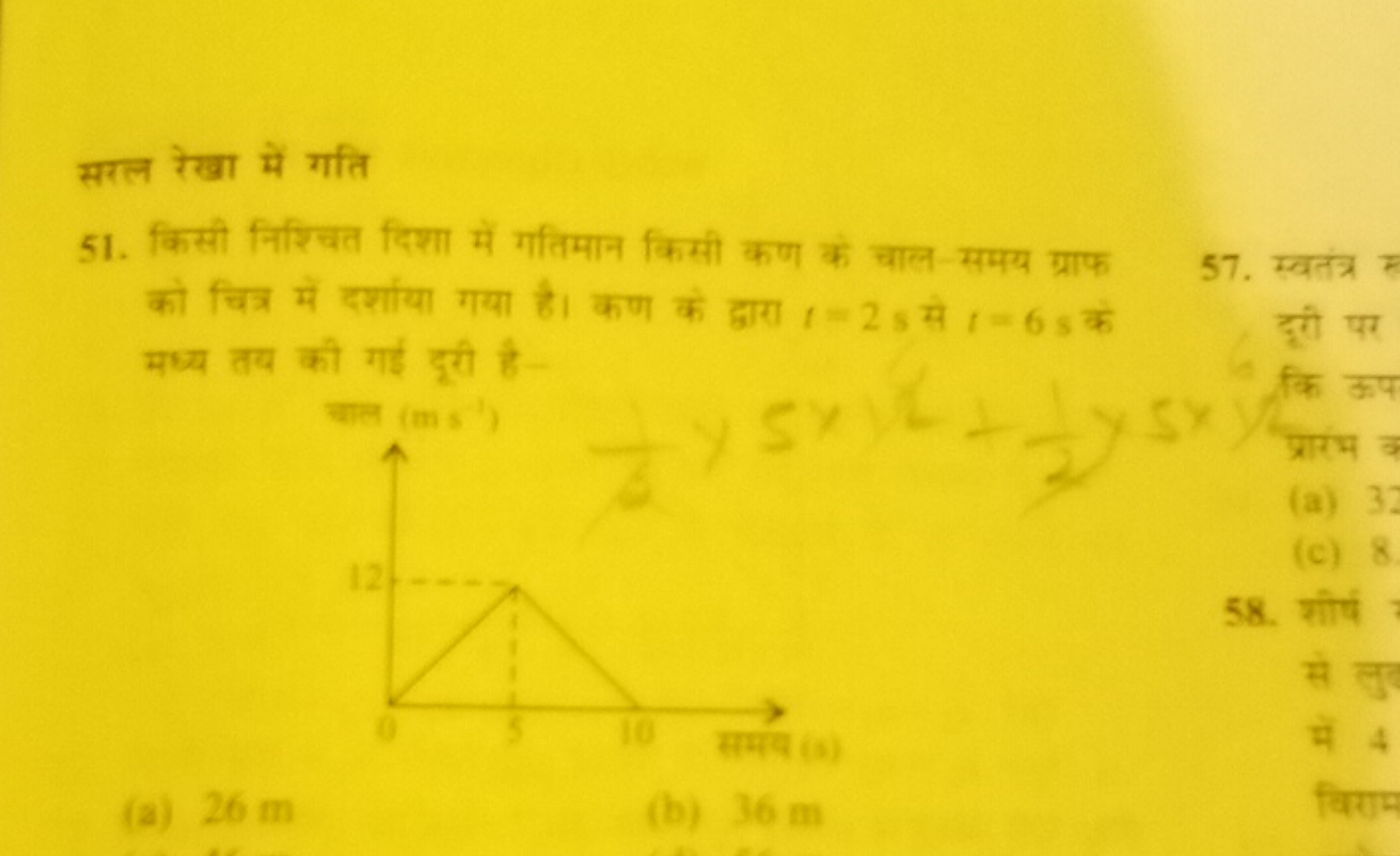 सरल रेखा में गति
51. किसी निश्चित दिशा में गतिमान किसी कण के चाल-समय ग