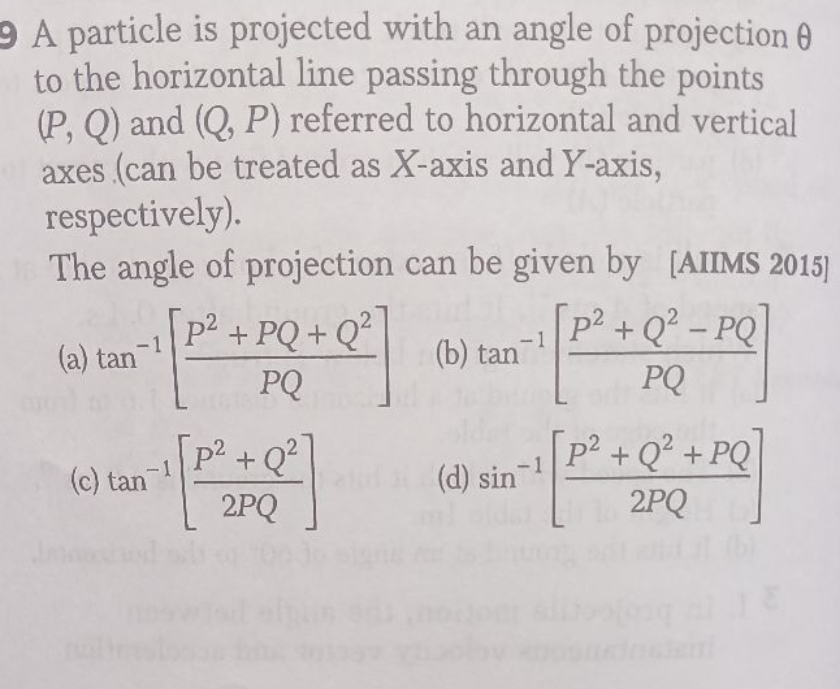9 A particle is projected with an angle of projection θ to the horizon