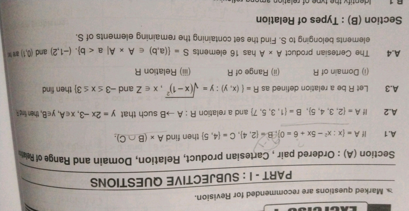 Marked questions are recommended for Revision.
PART - I: SUBJECTIVE QU