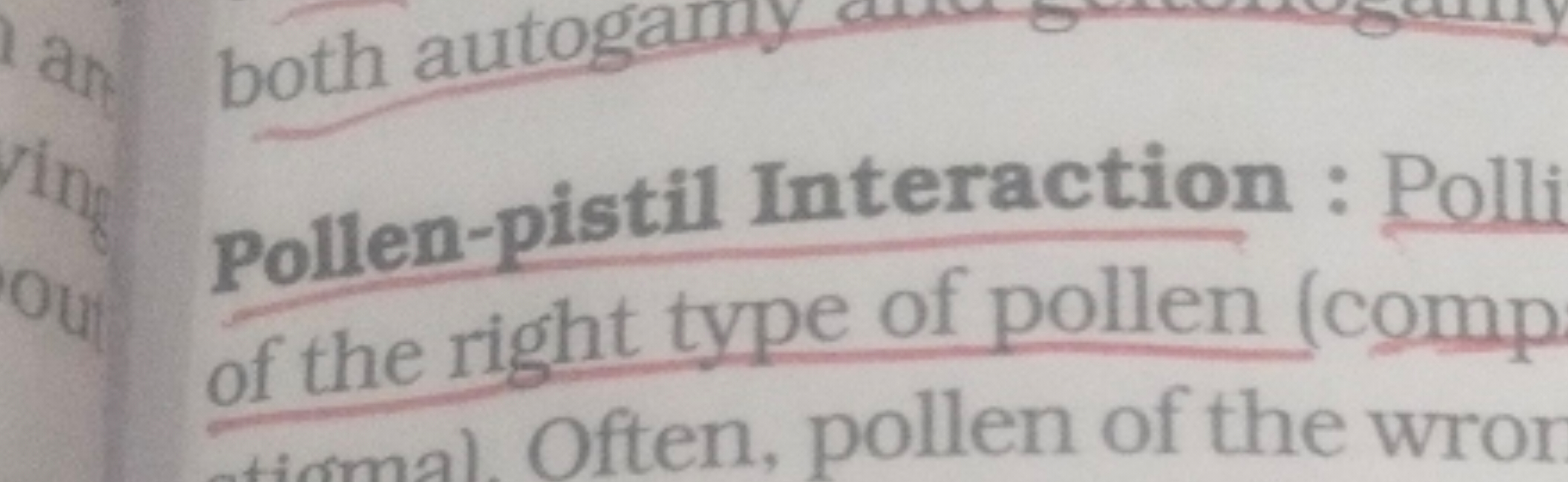 Pollen-pistil Interaction : Polli of the right type of pollen (comp
