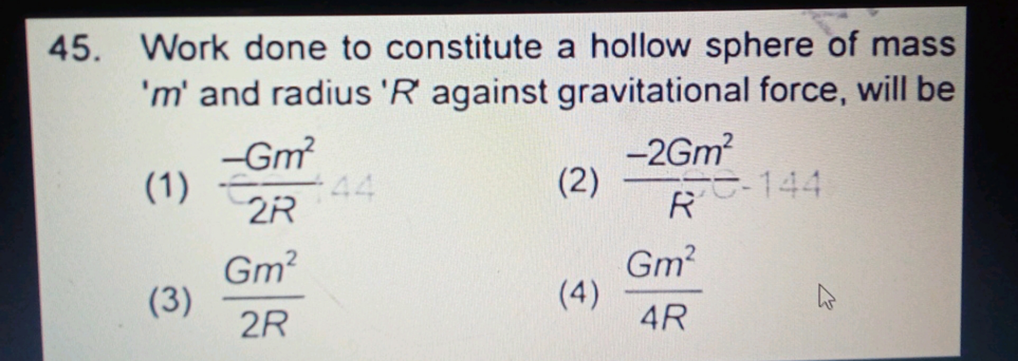 Work done to constitute a hollow sphere of mass ' m ' and radius ' R '