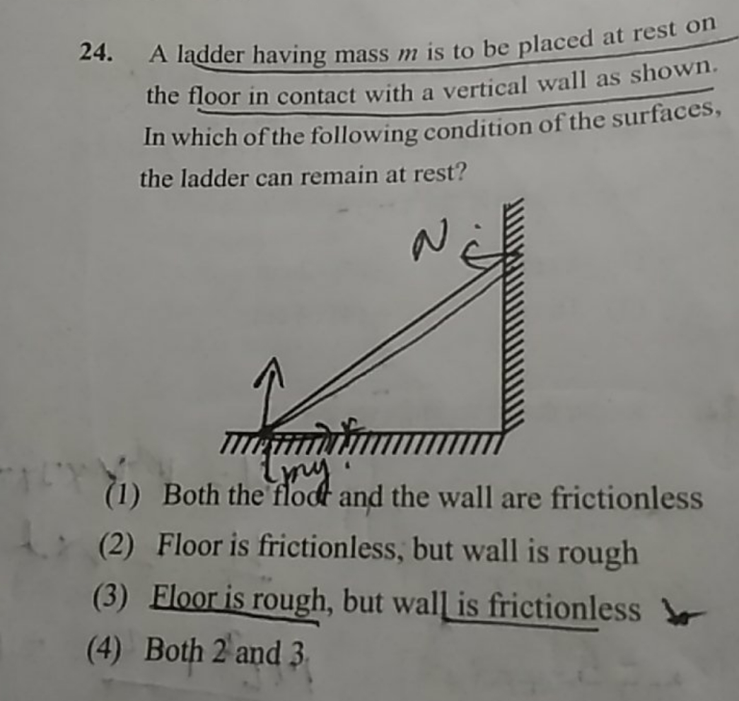 A ladder having mass m is to be placed at rest on the floor in contact