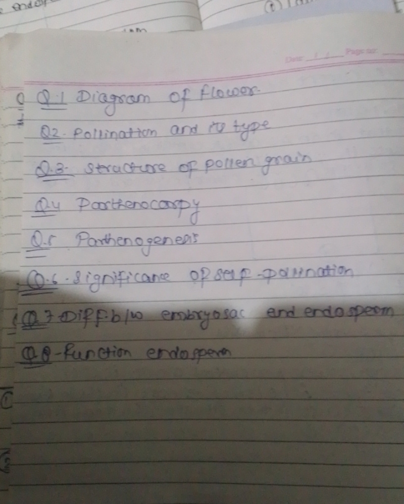 Q Diagram of flower.
Q2. Pollination and its type
Q.3. Structure of po