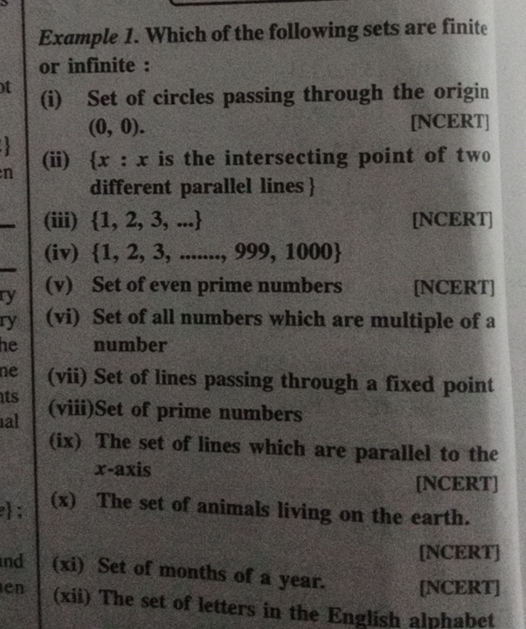 Example 1. Which of the following sets are finite or infinite :
(i) Se