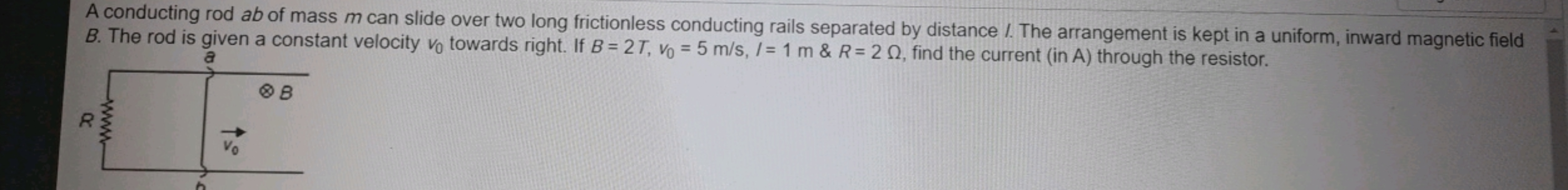 A conducting rod ab of mass m can slide over two long frictionless con