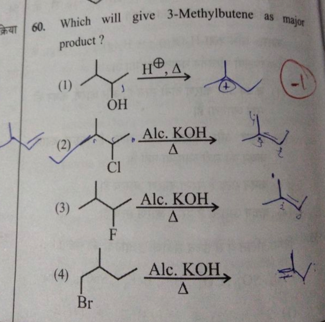 60. Which will give 3-Methylbutene as major product?
CC(C)C(C)F