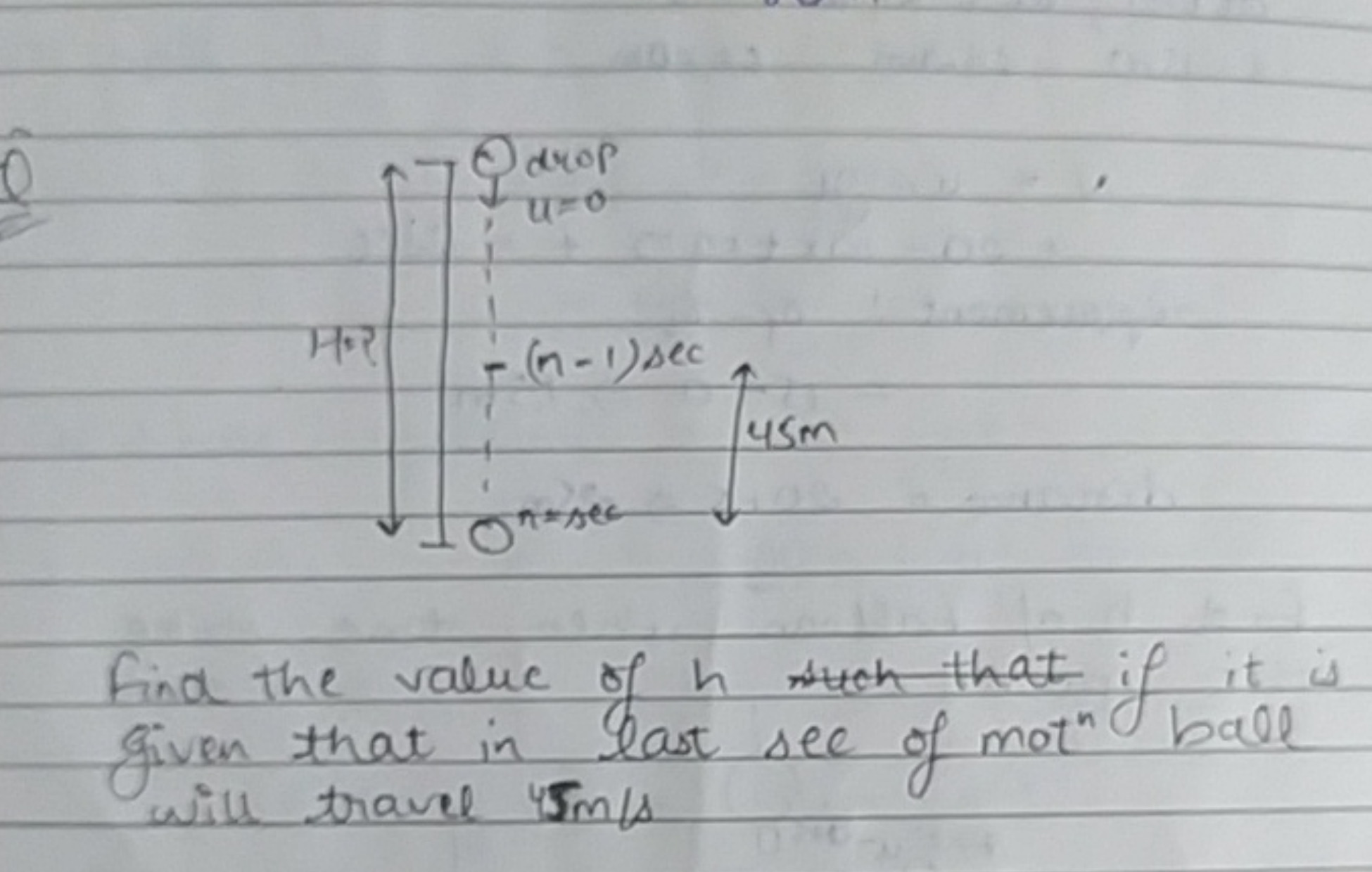 Find the value of h when that if is Given that in last see of motn bal