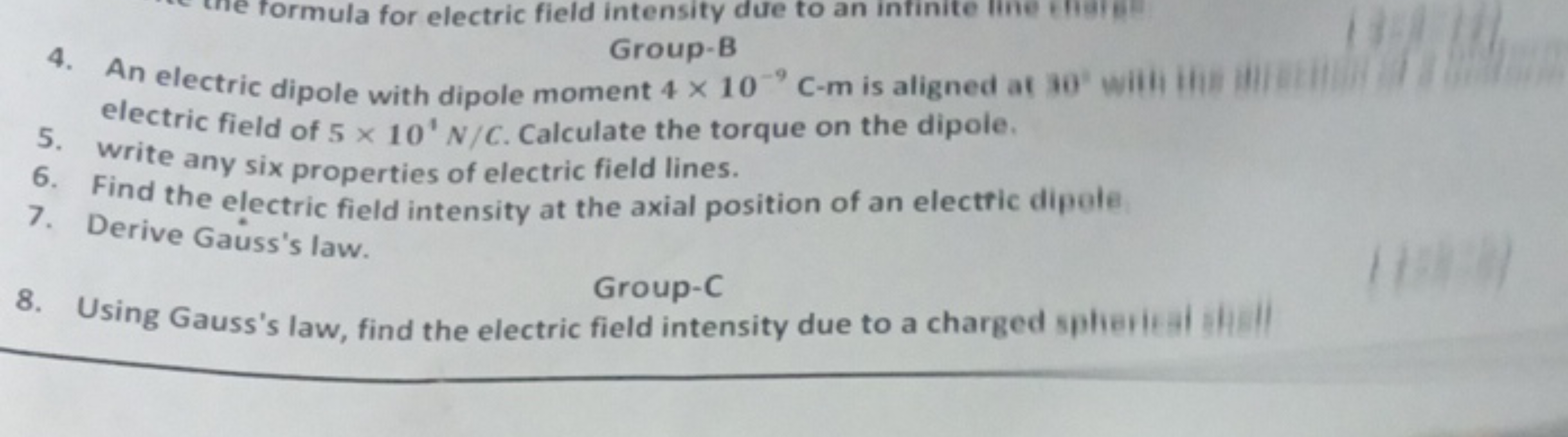 Group-B electric field of 5×101 N/C. Calculate the torque on the dipol