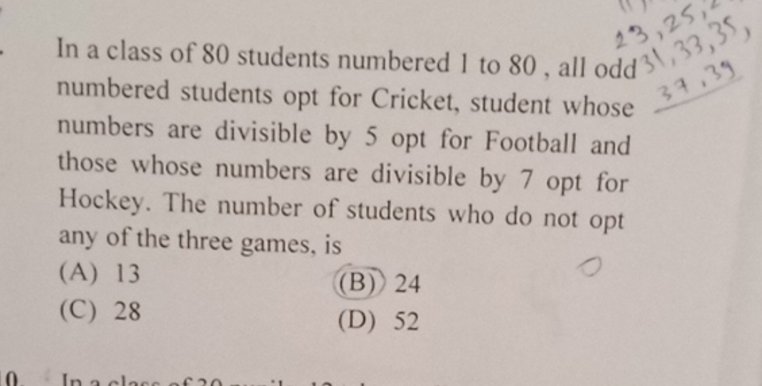 In a class of 80 students numbered 1 to 80 , all odd numbered students