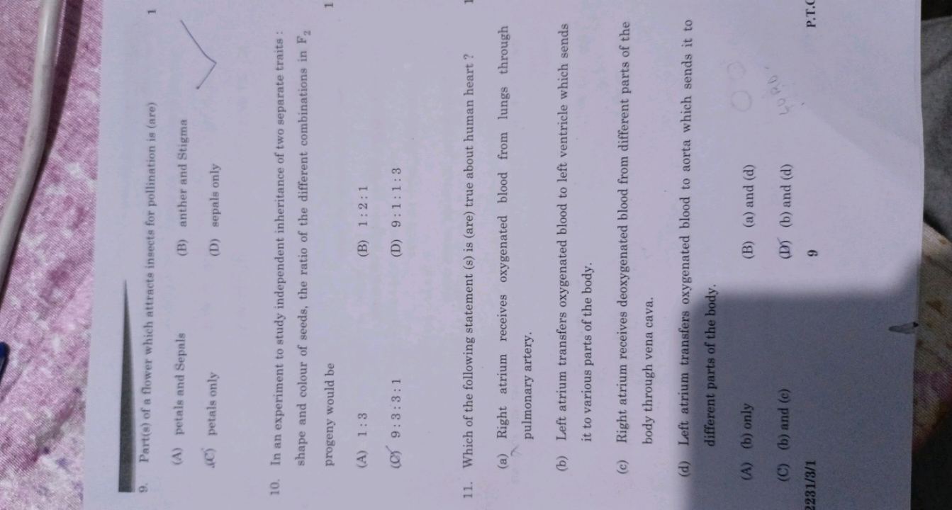 1​ 10. In an experiment to study independent inheritance of two separa