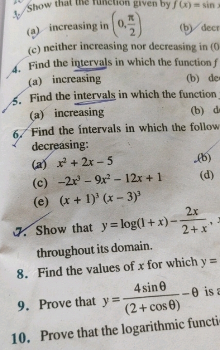 (a) increasing in (0,2π​)
(c) neither increasing nor decreasing in (0
