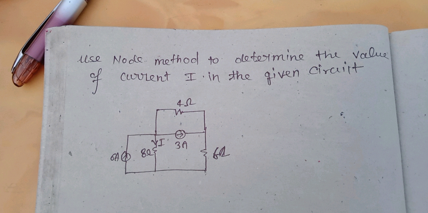 Use Node method to determine the value of current I. in the given circ