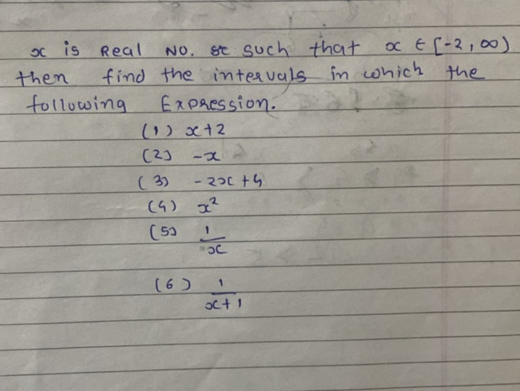 x is real no. se such that x∈[−2,∞) then find the intervals in which t