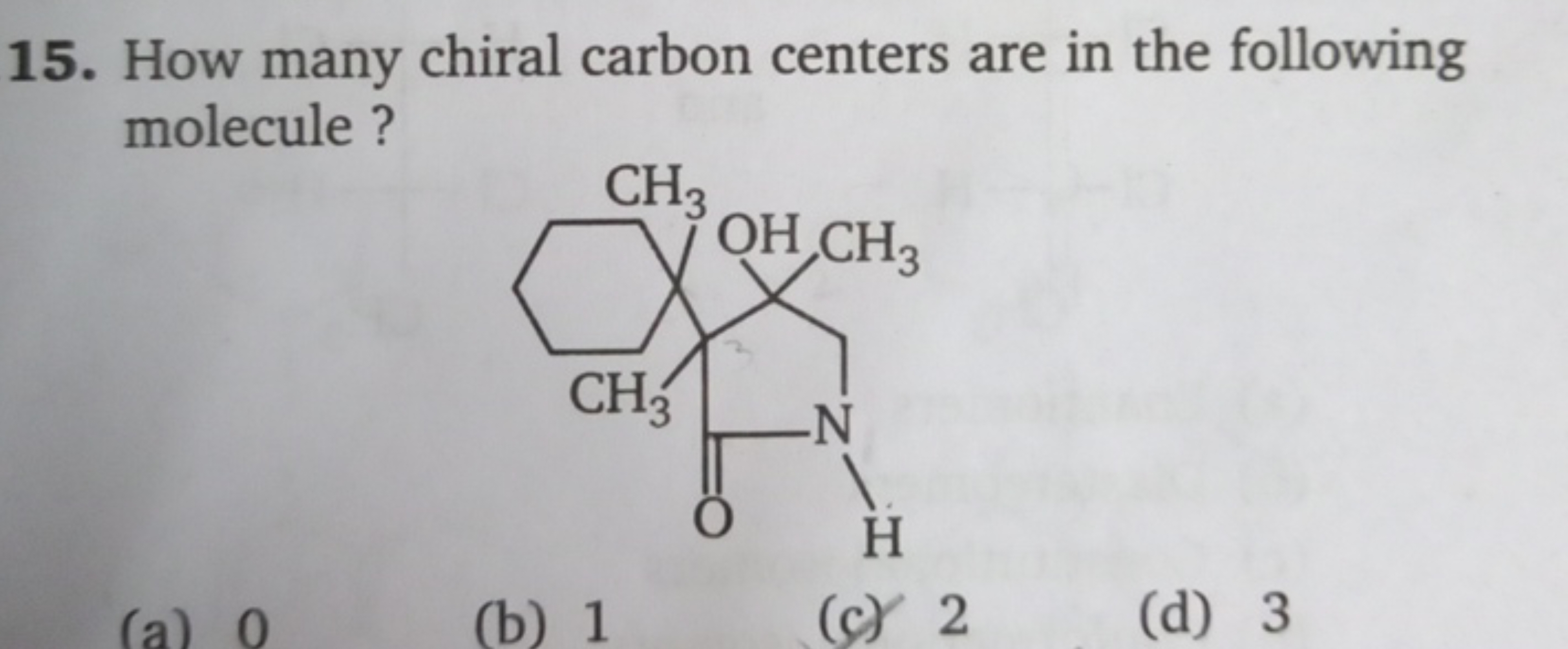 How many chiral carbon centers are in the following molecule? CC1(O)CN