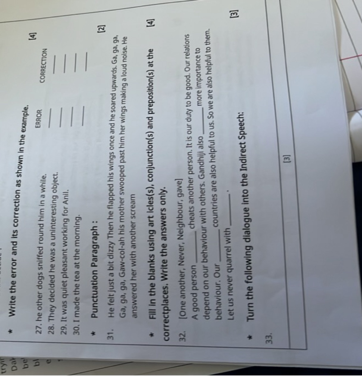 * Write the error and its correction as shown in the example.
27. he o