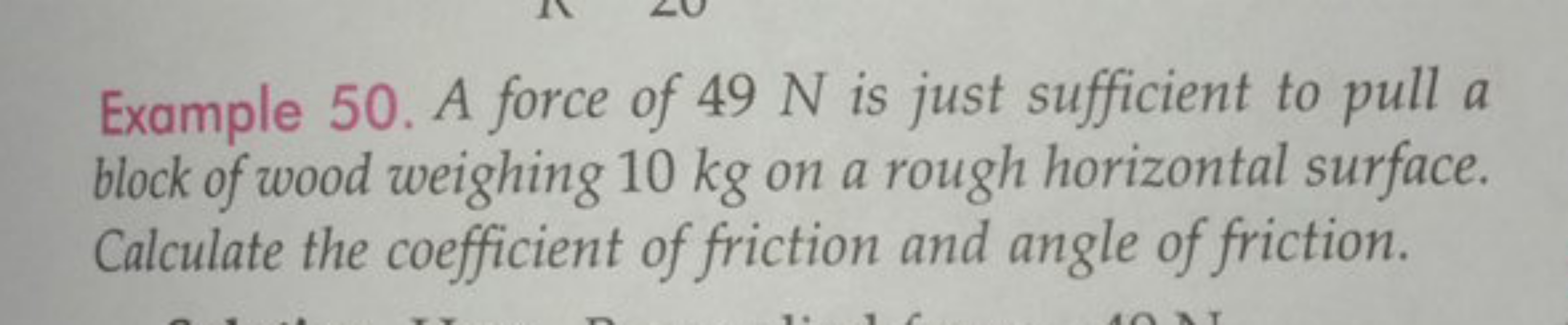 Example 50. A force of 49 N is just sufficient to pull a block of wood