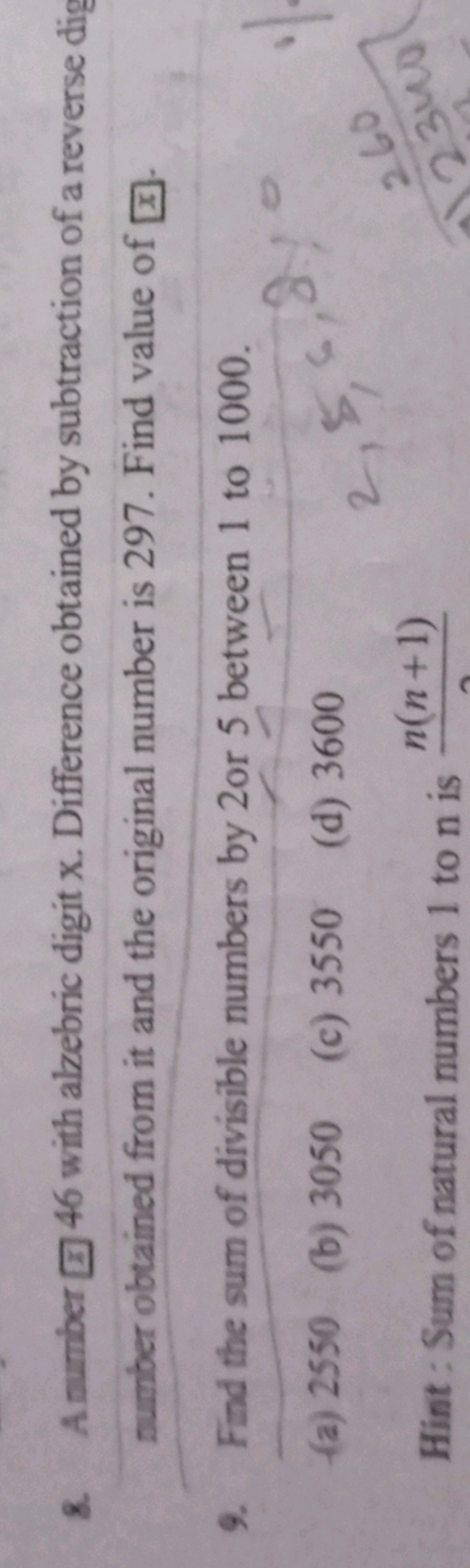 A number □46 with alzebric digit x. Difference obtained by subtraction