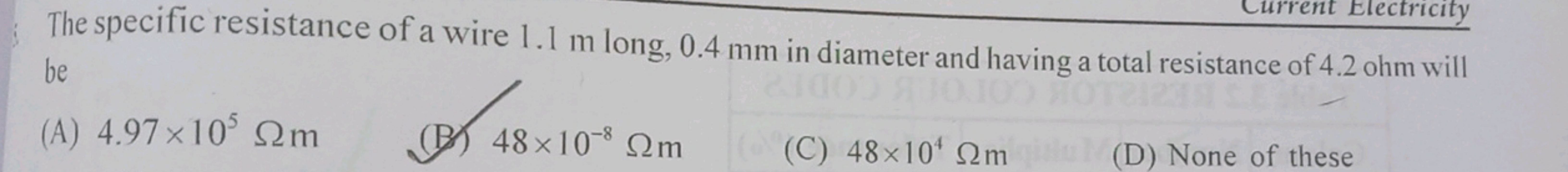 The specific resistance of a wire 1.1 m long, 0.4 mm in diameter and h